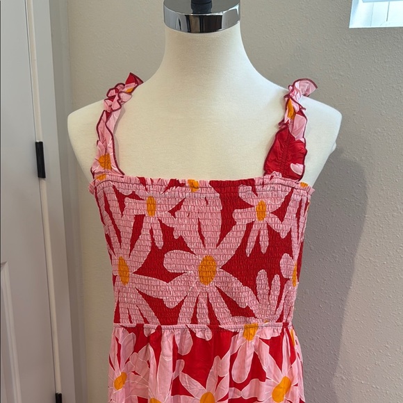 Red and Orange Sleeveless Maxi Sundress with Square Neck - Picture 2 of 9